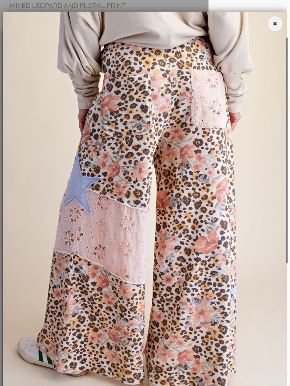 EF80–💙🩷 (ETA 9/20) Star Patchwork Floral Wide-Leg Drawstring Pants - Pink Multi - Picture 2 of 2